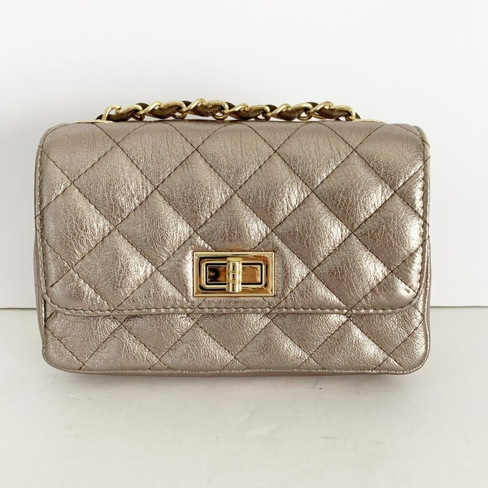 Quilted Leather Metallic Bronze Gold Chain Strap Crossbody Purse